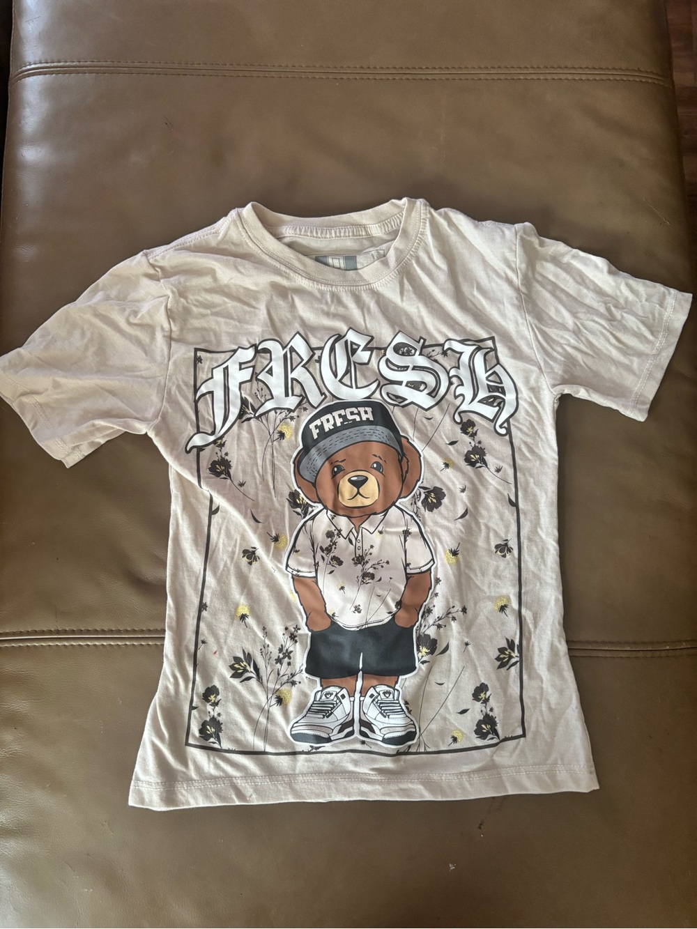 Kids White 'Fresh' Bear Graphic Tee